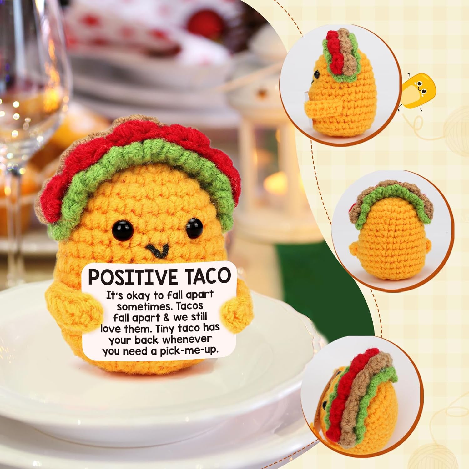 Mini Emotional Taco Support 21st 30th 40th Birthday Gifts for Women Men Easter Basket Stuffers Essentials Teen Boys Girls Friend Sister Mom Dad Coworker Inspirational Self Care Positive Crochet Animal
