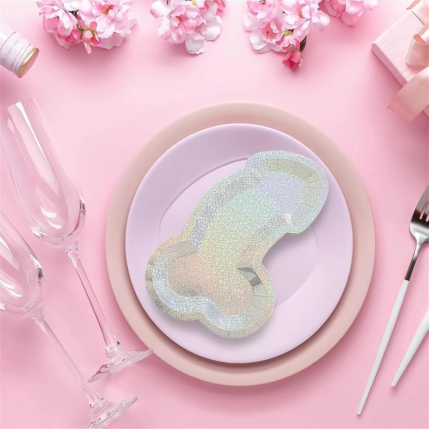 10 PCS Silvery Disposable Party Plates Funny Paper Plates Set Glitter Bachelorette Party Favors Decorations Bridal Showers Bride To Be Supplies Bachelorette Party Gift Decoration Supplies
