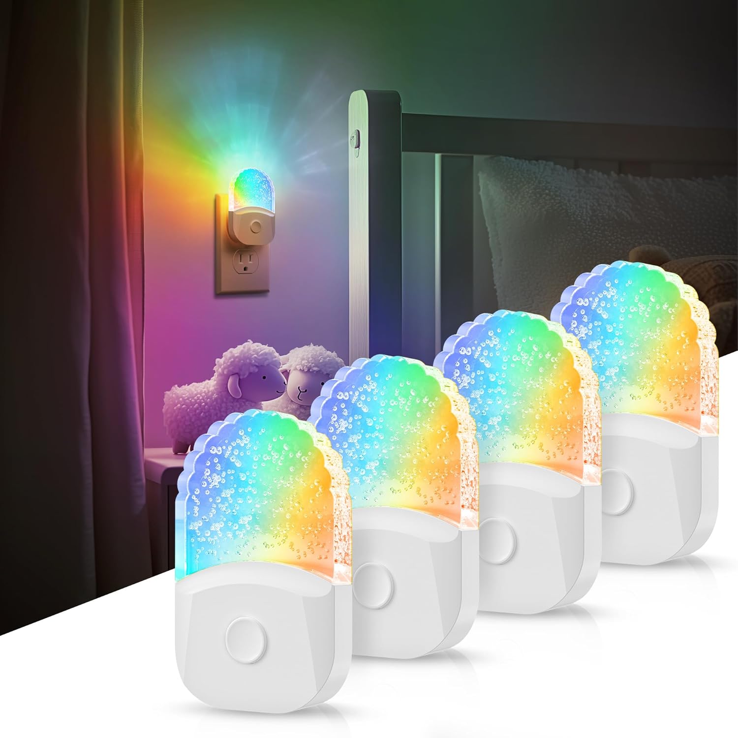 Night Lights Plug Into Wall [2 Pack], Color Changing Night Light for Kids, 8-Color RGB LED Nightlight with Dusk to Dawn Sensor for Bathroom Decor, Children Room, Gift