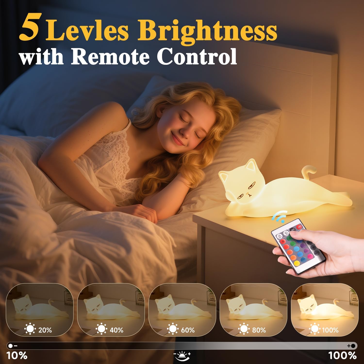 Lying Flat Cat Lamp Funny Gifts, 16 Colors+5 Dimming+Silicone Random Stuff, Touch+Remote+Recharge Night Light for Kids, Cool Lamp Unique Lamps Cute Weird Stuff, Cat Gifts for Teen Girls/Adults/Kids