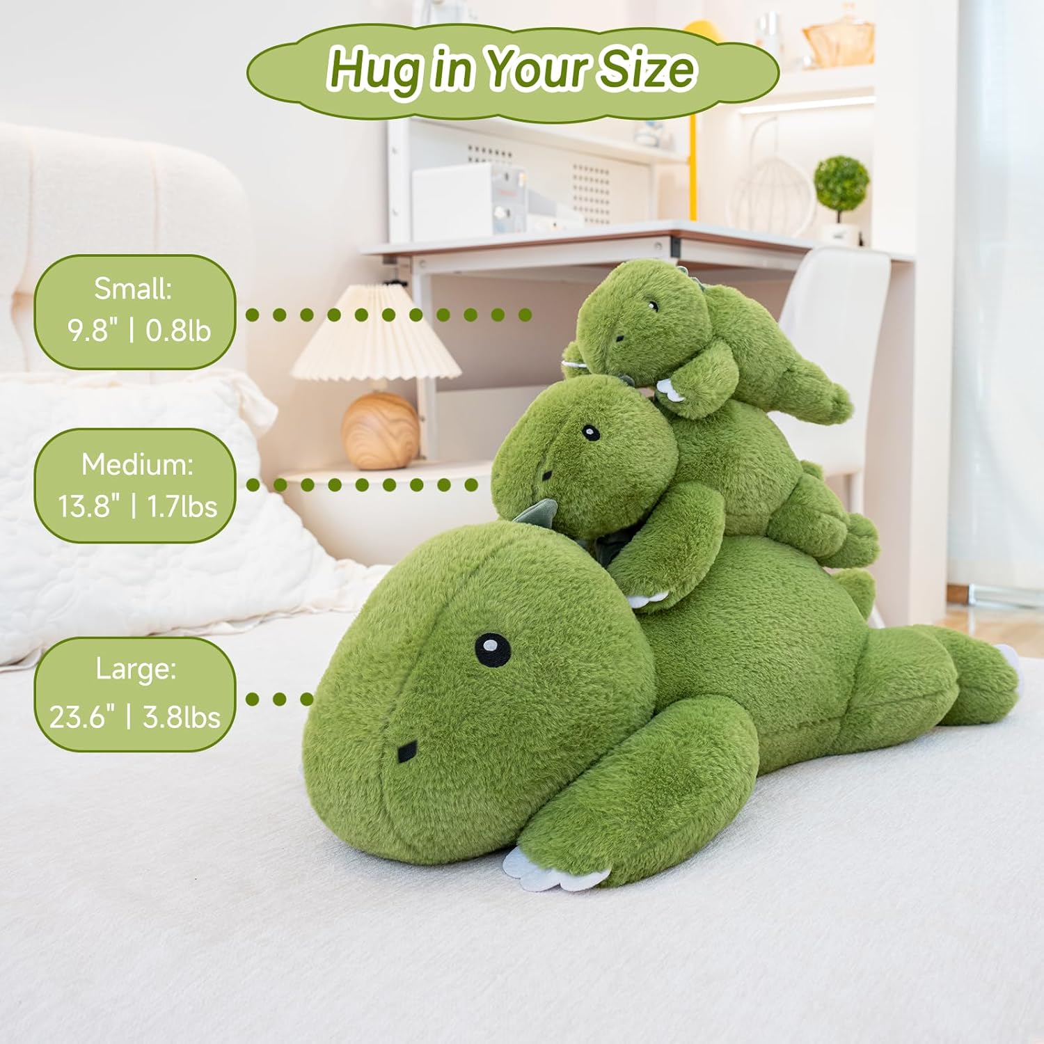 SQEQE Weighted Stuffed Animals Dinosaur Plush, Weighted Stuffed Animals Dino Plushies for Cozy Comfort, Soft T-Rex Pillow Toy for Kids Adults, Valentines & Birthday Gifts 9.8 Inch, 0.8 Lb