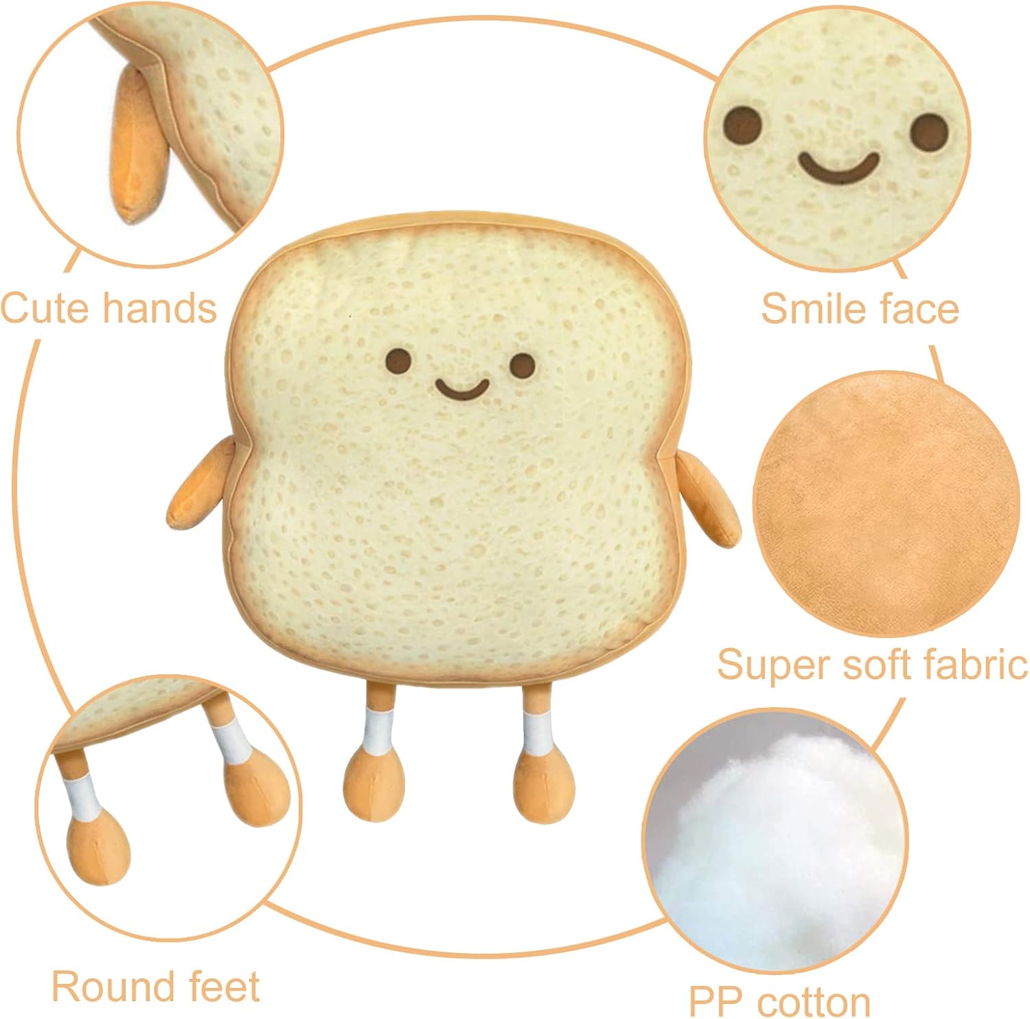Toast Bread Pillow Funny Food Plush Toy Pillows Small Cute Stuffed Plush Sofa Pillow (Toast Bread,Golden)