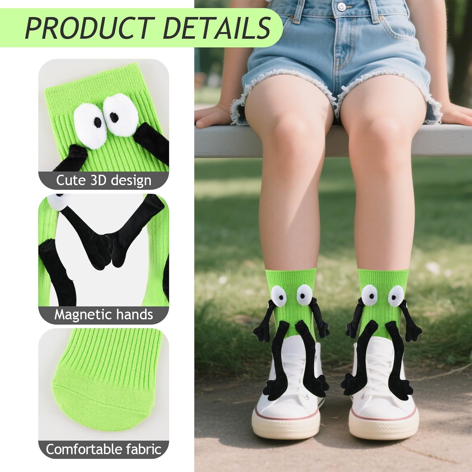 1 Pair Holding Hands Socks for Kids Boys Girls, Funny Cute Magnetic Novelty Crazy Silly Gifts Socks 4-11 Years