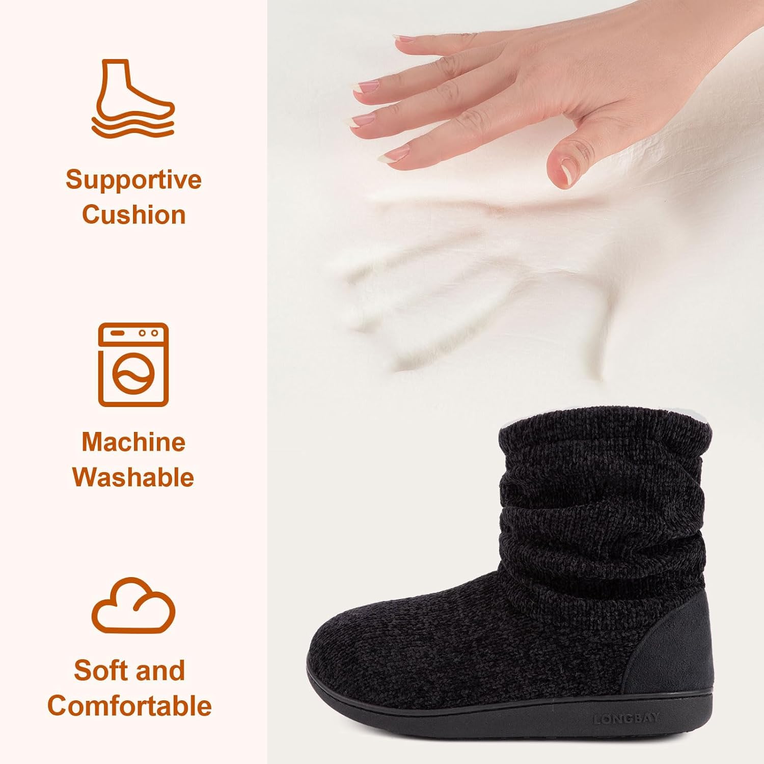 LongBay Women's Cozy Winter Slipper Boots Warm Chenille Knit Bootie Memory Foam Non-Slip Indoor Outdoor House Shoes