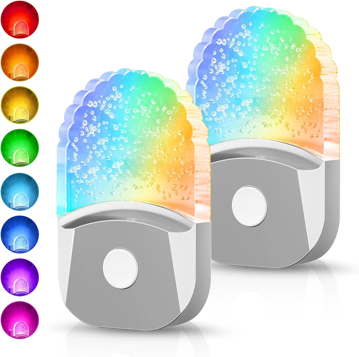 Night Lights Plug Into Wall [2 Pack], Color Changing Night Light for Kids, 8-Color RGB LED Nightlight with Dusk to Dawn Sensor for Bathroom Decor, Children Room, Gift