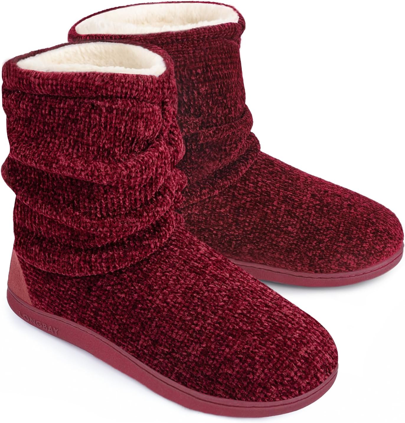 LongBay Women's Cozy Winter Slipper Boots Warm Chenille Knit Bootie Memory Foam Non-Slip Indoor Outdoor House Shoes