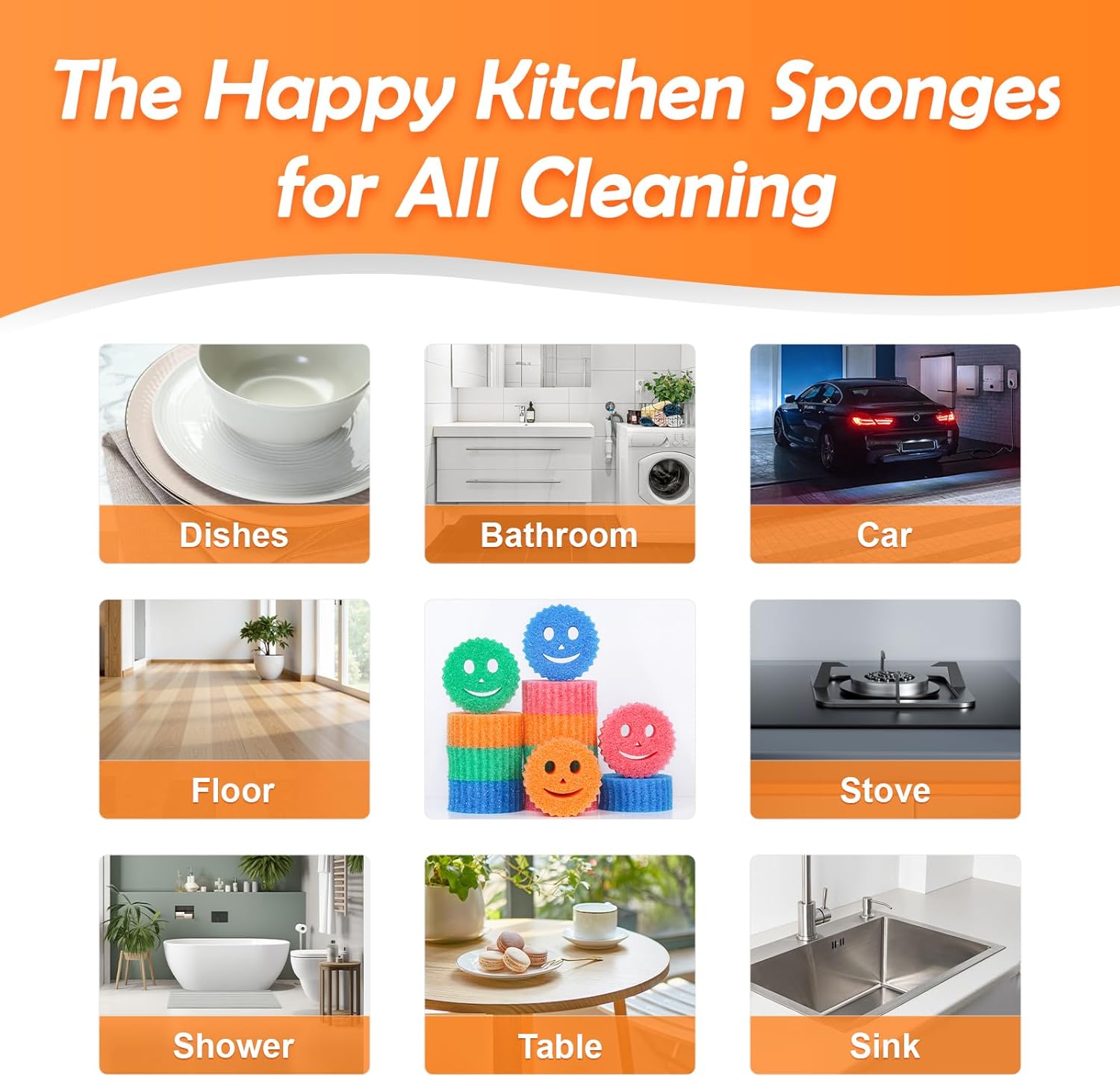 12 Colorful Smile Scrub Sponges, Temperature Controlled Dish Sponge, Bulk Kitchen Sponges for Cleaning, Multi Functional Cleaning Sponge for Kitchen, Bathroom, Floor
