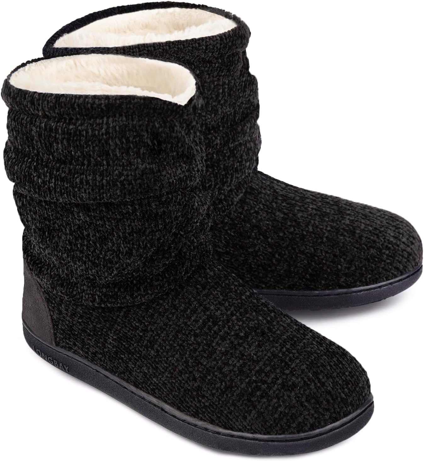 LongBay Women's Cozy Winter Slipper Boots Warm Chenille Knit Bootie Memory Foam Non-Slip Indoor Outdoor House Shoes