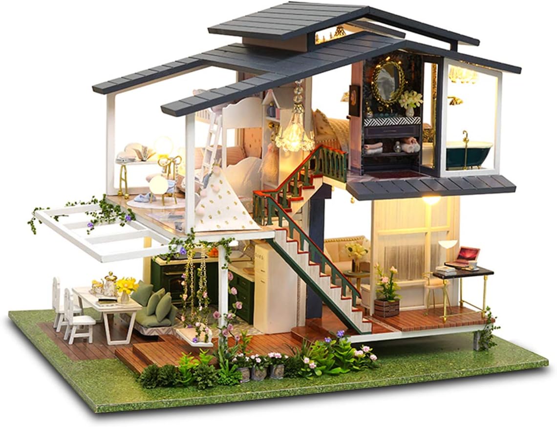GuDoQi DIY Miniature Dollhouse Kit, Tiny House kit with Music, Miniature House Kit 1:24 Scale, Great Handmade Crafts Gift for Birthday, Christmas Night