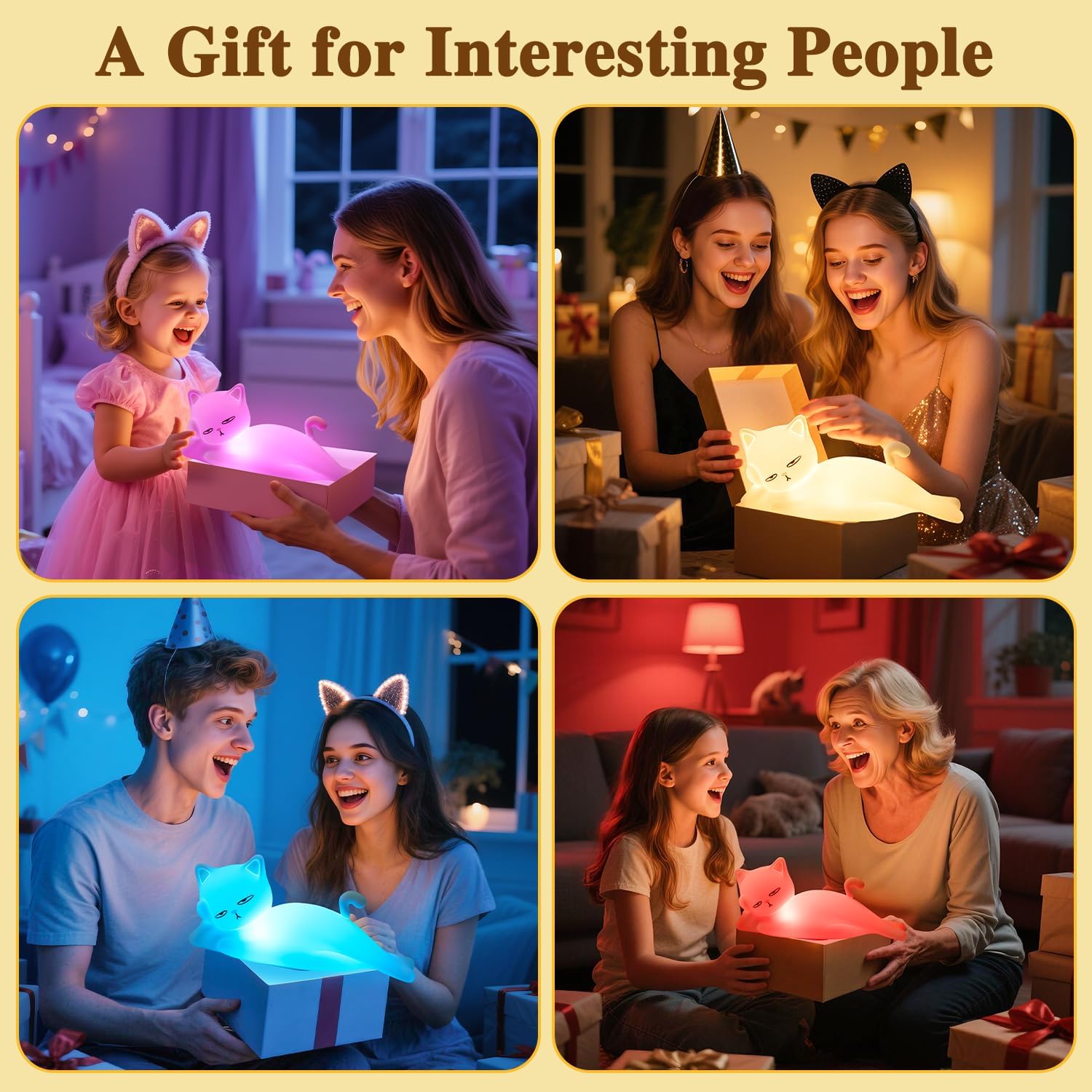 Lying Flat Cat Lamp Funny Gifts, 16 Colors+5 Dimming+Silicone Random Stuff, Touch+Remote+Recharge Night Light for Kids, Cool Lamp Unique Lamps Cute Weird Stuff, Cat Gifts for Teen Girls/Adults/Kids