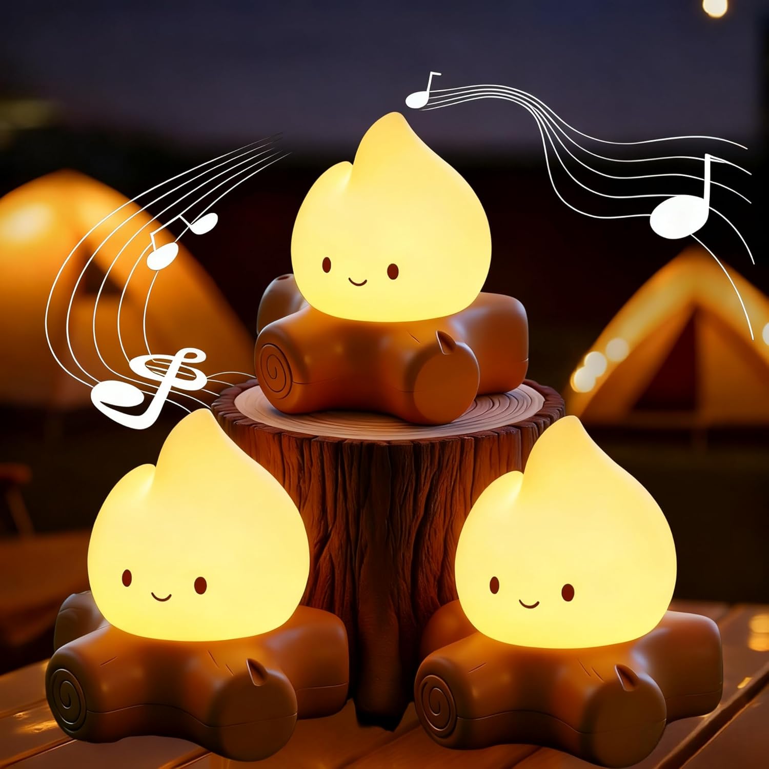Campfire Night Light, Portable Flame Lamp with White Noise, Cute Silicone Flameless Candle Lights,Suitable for Kids lamp Bedroom, Indoor/Outdoor and Home Decoration