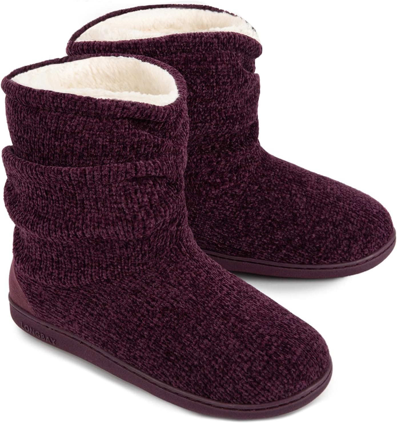 LongBay Women's Cozy Winter Slipper Boots Warm Chenille Knit Bootie Memory Foam Non-Slip Indoor Outdoor House Shoes