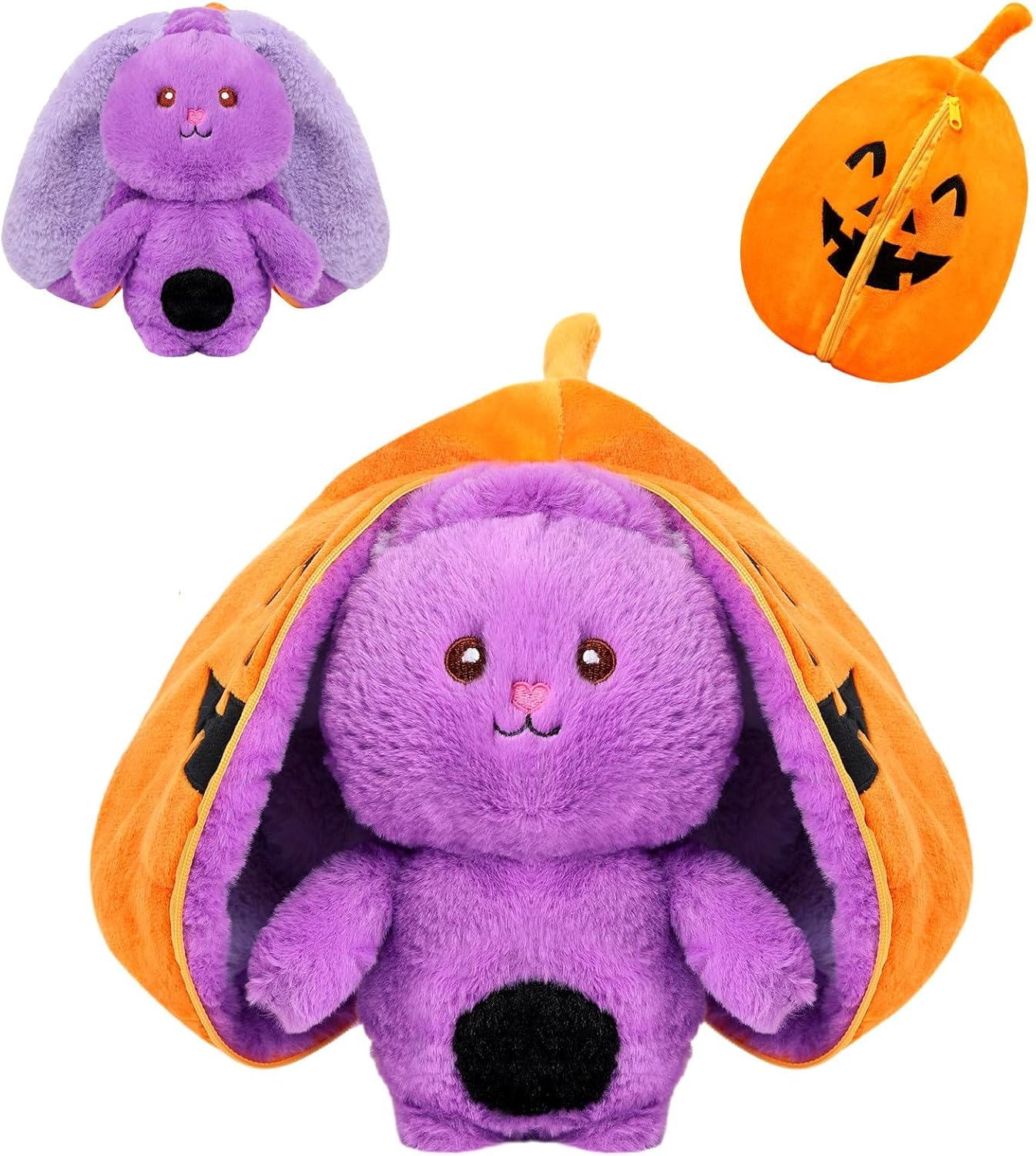 MIAODAM Bunny Stuffed Animal Reversible Cuddle Bunny Stuffed,Strawberry Bunny Transformed Rabbit Plush Zipper,Turns Into Ears Bunnies Plushies Toy Cute Stuffy Doll Easter Girlfriend Gift