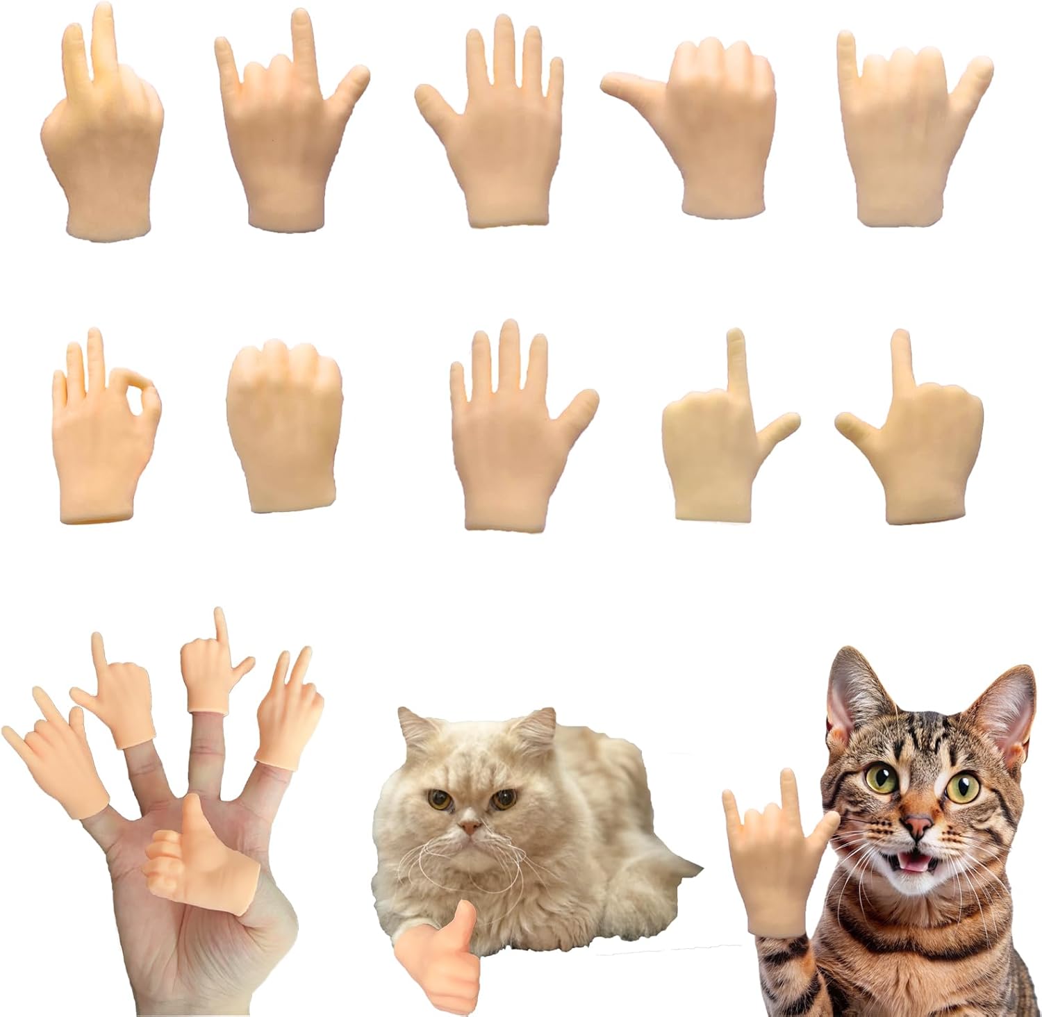 10 PCS Mini Hands, Tiny Premium Rubber Small Little Hands Realistic Miniature Plastic Portable Finger Gifts for Cat Puppet Show