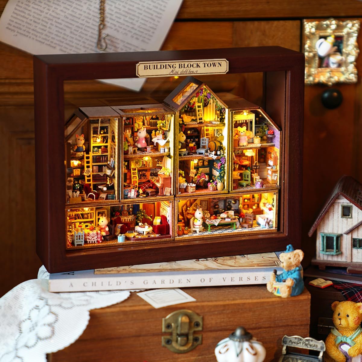 DIY Miniature House Kit, CUTEROOM Mini House Kit for Adult to Build, Wooden Dollhouse Making Kit with Furniture, Christmas Birthday Gifts