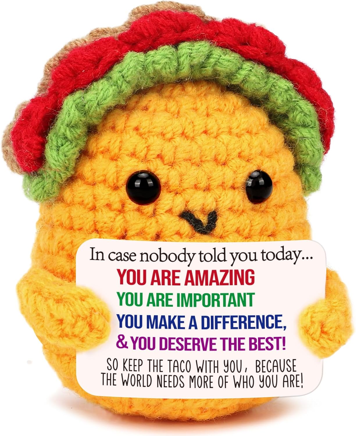 Positive Crochet Taco Birthday Gifts for Women Men Valentines Decor Easter Basket Stuffers Essentials Gift Kids Son Mom Dad Daughter Sister Friend Coworkers Self Care Emotional Inspirational Support