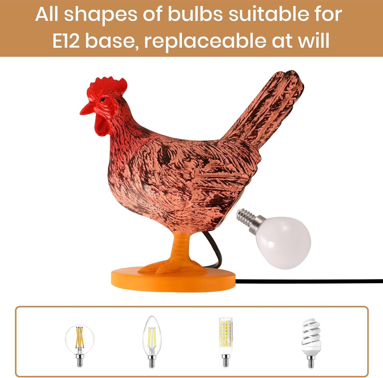 Chicken Egg Lamp, Funny Chicken Butt Night Light with Egg, Lifelike Rooster Lamp with Bulb, 3D Chicken Lights for Easter, Christmas, Birthdays Various Festivals Gift - Yellow