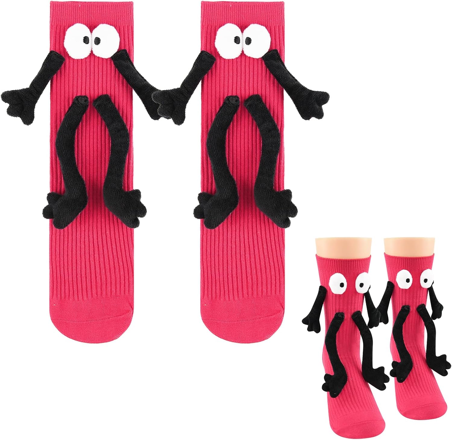 1 Pair Holding Hands Socks for Kids Boys Girls, Funny Cute Magnetic Novelty Crazy Silly Gifts Socks 4-11 Years