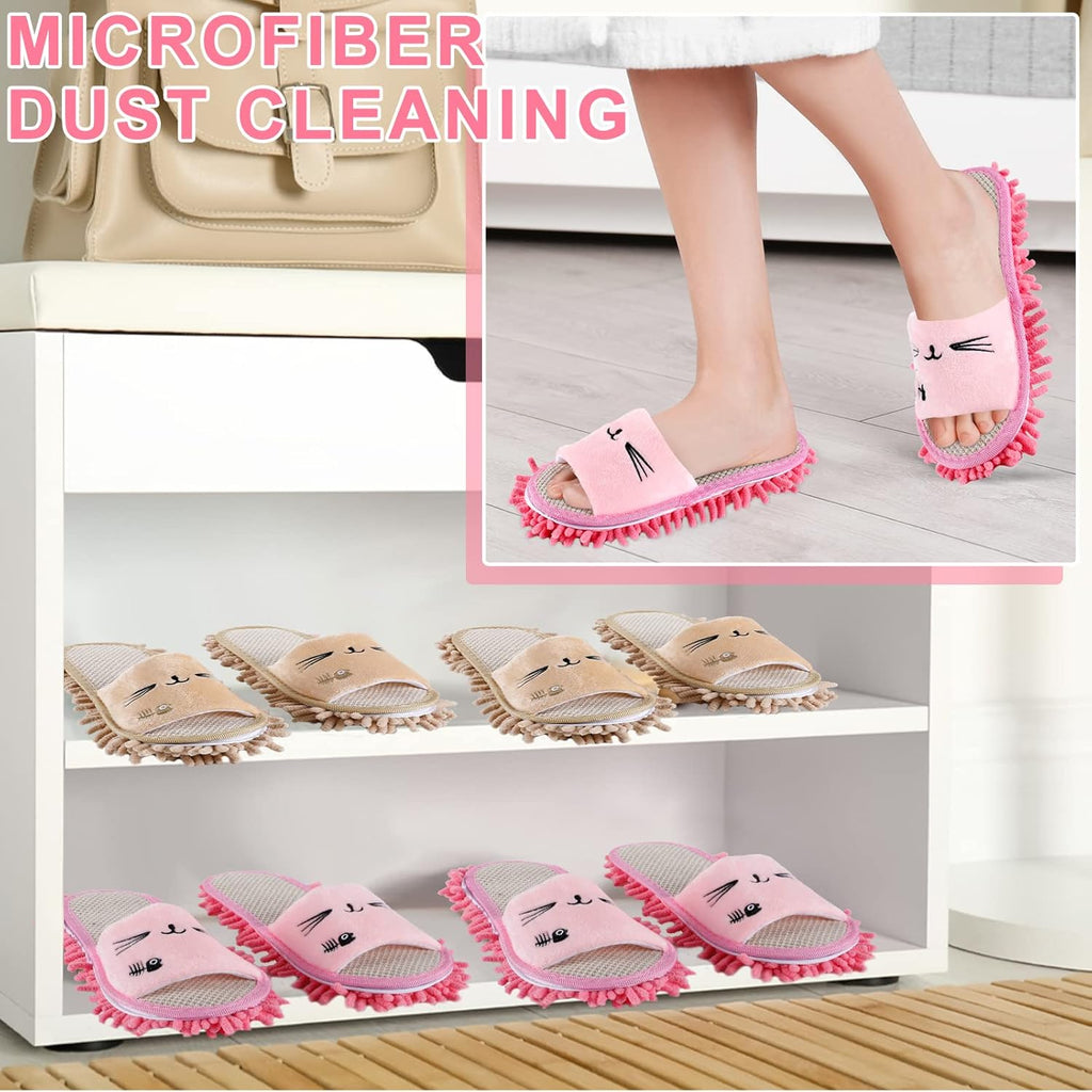 Wesiti 4 Pairs Washable Mop Slippers Microfiber Funny Mop Shoes Floor Cleaning Slippers for Women Home Floor(Novel,Pink, Nude)