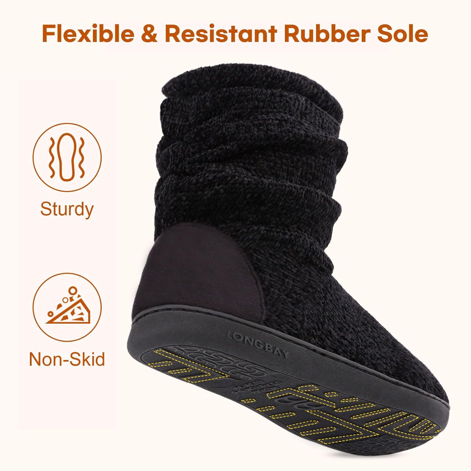 LongBay Women's Cozy Winter Slipper Boots Warm Chenille Knit Bootie Memory Foam Non-Slip Indoor Outdoor House Shoes