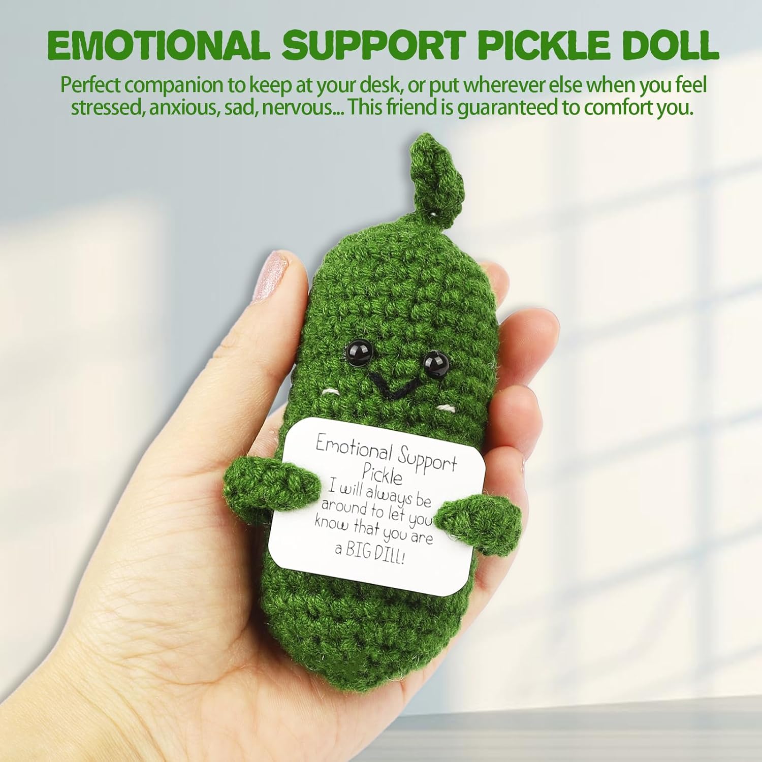 Hoedia Emotional Pickle Small Mother’s Day Easter Gifts for Women Men Her Him, Crochet Cucumber Cute Funny Inspirational Support Stuffers College Office Friend Birthday Basket Filler Decorations
