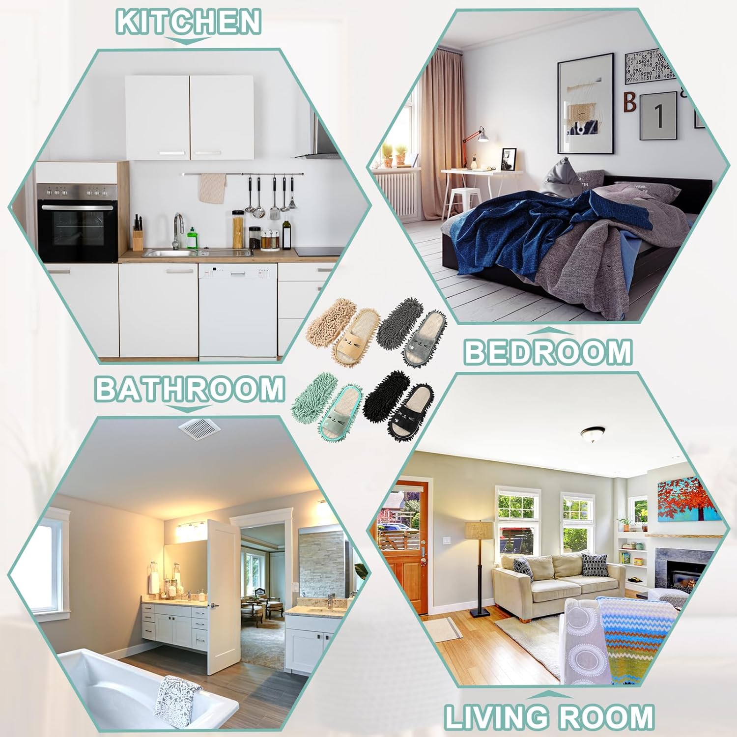 Wesiti 4 Pairs Washable Mop Slippers Microfiber Funny Mop Shoes Floor Cleaning Slippers for Women Home Floor