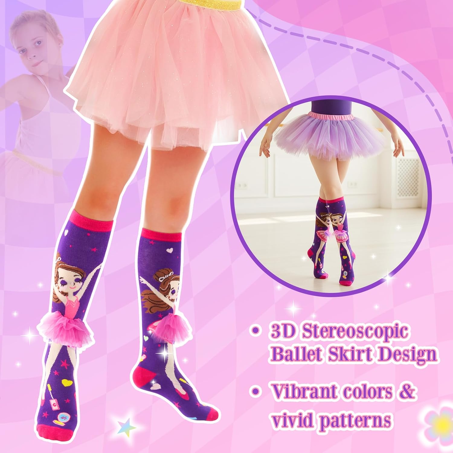 1 Pair Valentine Knee High Socks for Kids 3D Crazy Cute Socks Girl Ballet Skirt Long Knee Design Novelty Funny Gift