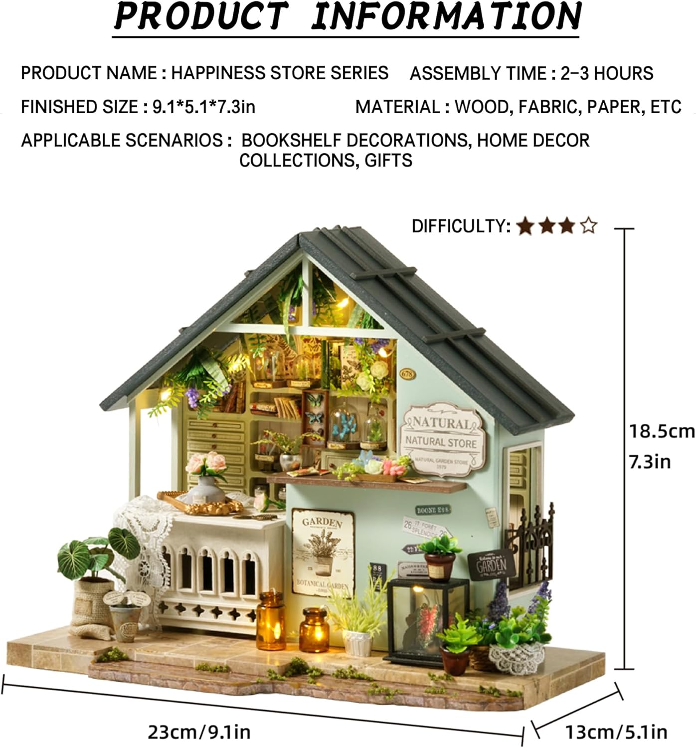 DlY Miniature House kit，Dollhouse Kit,Mini House Building Kit with Music Box,iniature House Kit,Plants Studio，for Adults and Teens for Family and Friends.（Plants Studio）