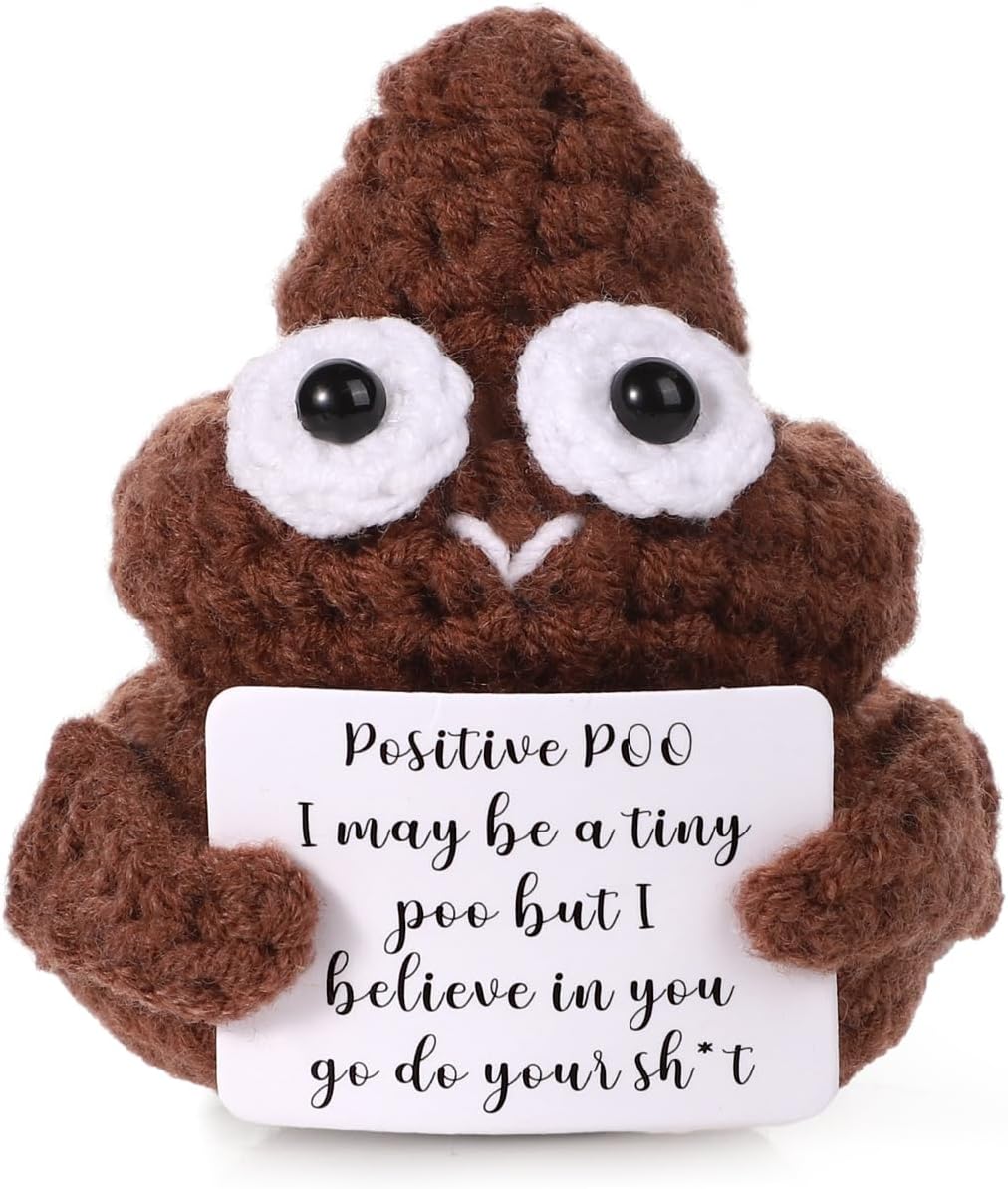 Mini Funny Positive Penguin, Cute Potato 2.6 Inch Knitted Penguin Toy with Positive Card Positive Penguin Crochet Doll Cheering Gift for Graduation Family Friend Encouragement Party Decoration(Gray)