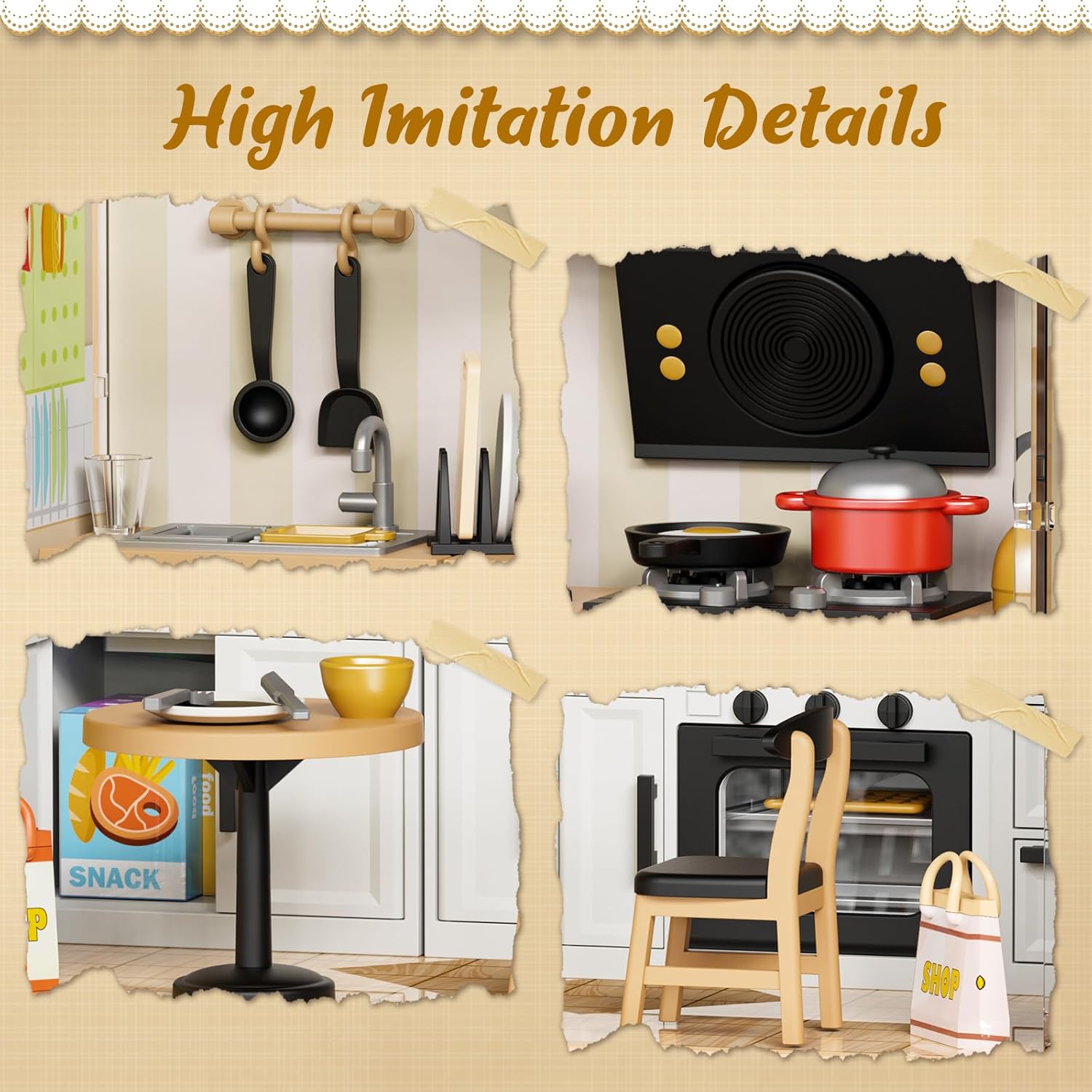 Kitchen Miniature House Kit, Mini Model Kits with Home Decor Furniture and LED, DIY Dollhouse Kit for Adults Teens to Build, Dollhouse for Mini Figures Decor, Gifts for Family, Friends