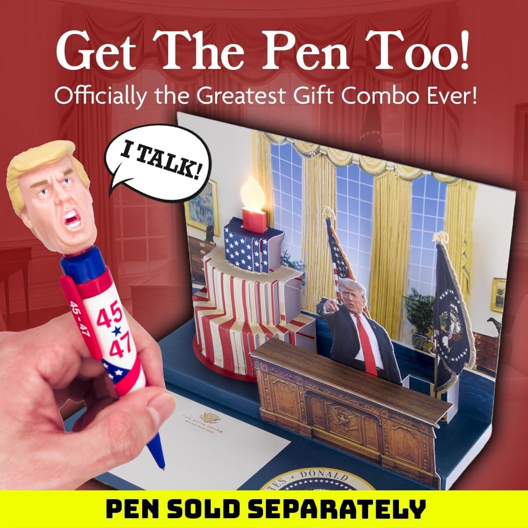 Donald Trump Pop Up Birthday Card with Real Voice, Lights & Music, Oval Office 3D Scene Plays Hail to the Chief, Funny Political Birthday Card for Dad, Republican Gag Gift, Original Cake Design