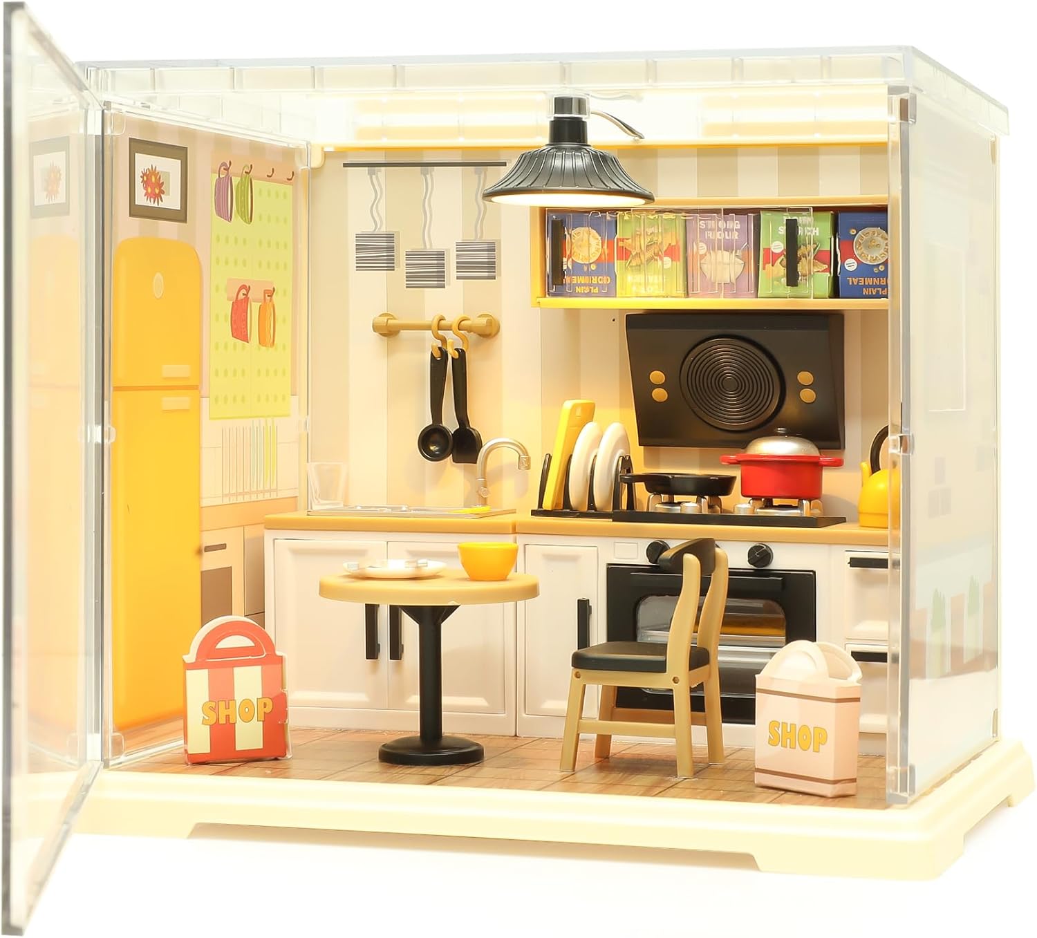 Kitchen Miniature House Kit, Mini Model Kits with Home Decor Furniture and LED, DIY Dollhouse Kit for Adults Teens to Build, Dollhouse for Mini Figures Decor, Gifts for Family, Friends