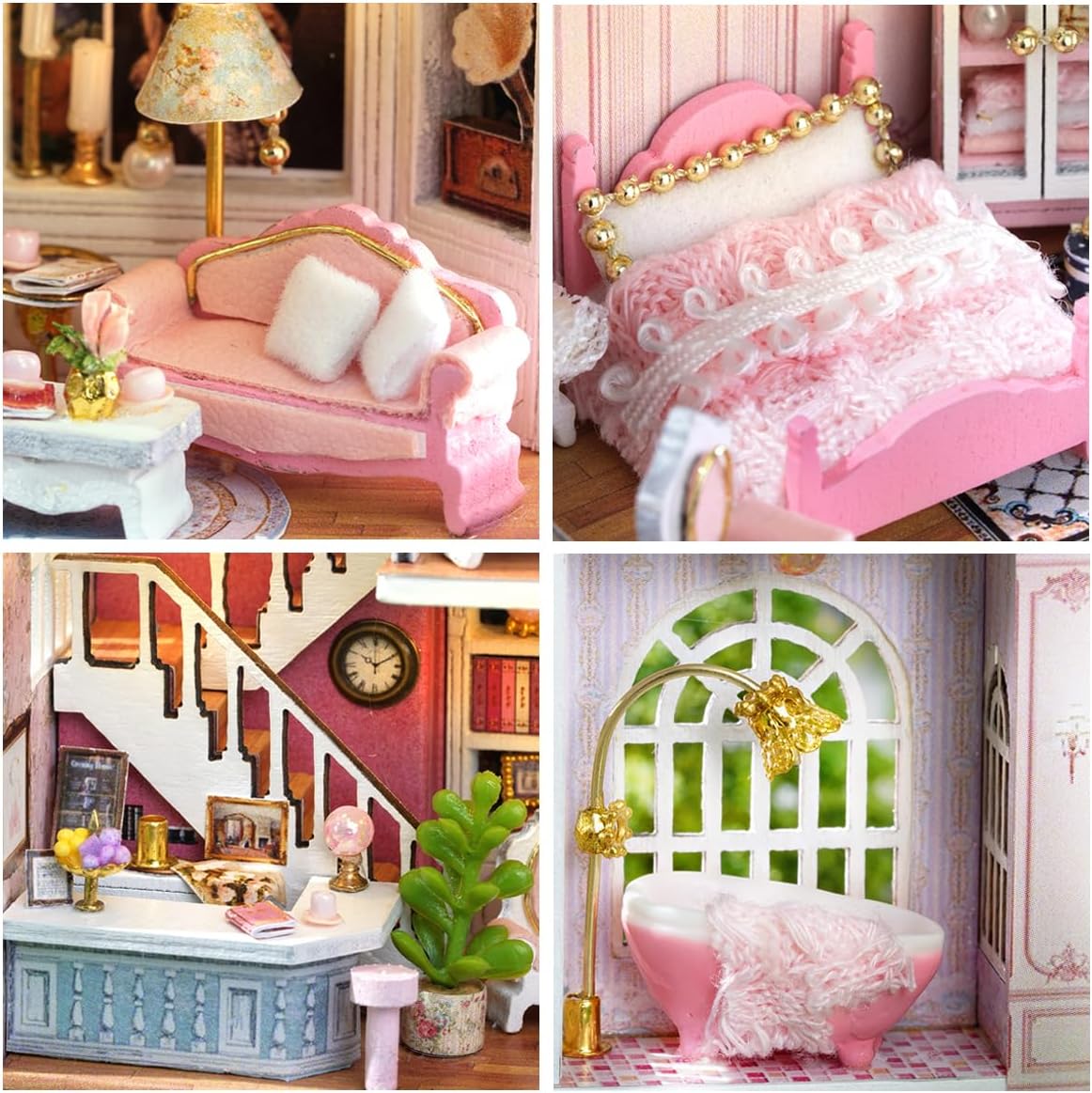 CUTEROOM Wooden Miniature House Kit - DIY Tiny House Making Kit with Furniture, Dollhouse Gift for Women and Girls (Romantic Castle)