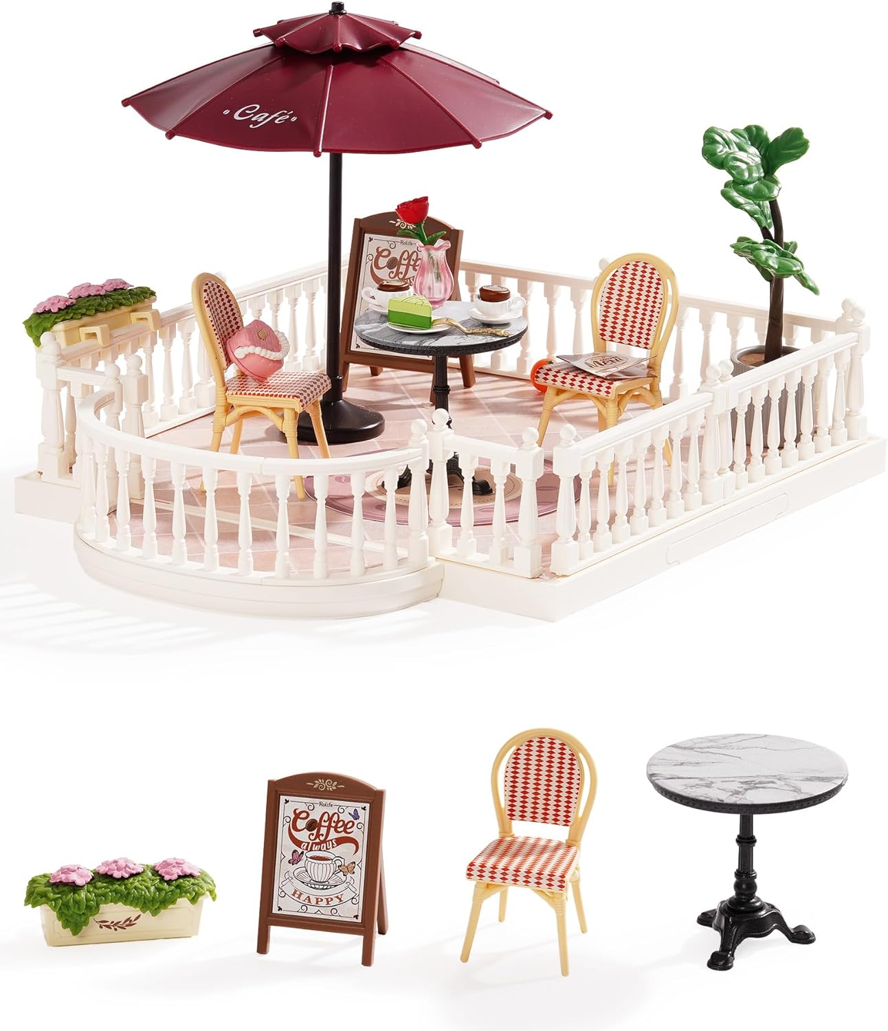 Rolife Super Creator Accessories Sunny Break Terrace, Tiny House Building Blocks for Little Dolls, DIY Plastic House Model Building Kits for Teens, DIY Crafts/Hobbies for Adults (Sunny Break Terrace)