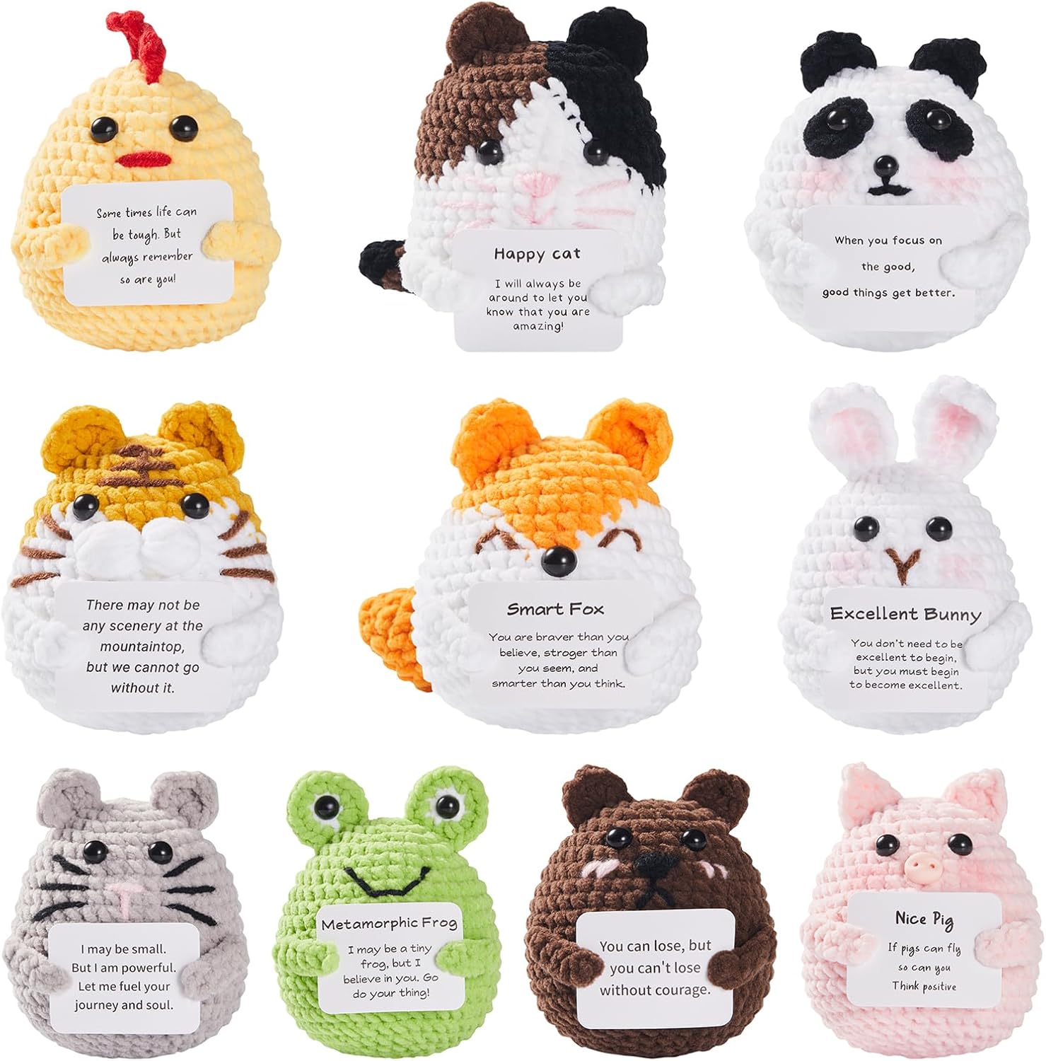 10Pcs Bulk Valentines Day Gifts for Women Coworkers Kids Adults Decor Positive Crochet Mini Animals Teacher Employee Staff Appreciation Thank You Gift Small Cute Toy for Men Teens