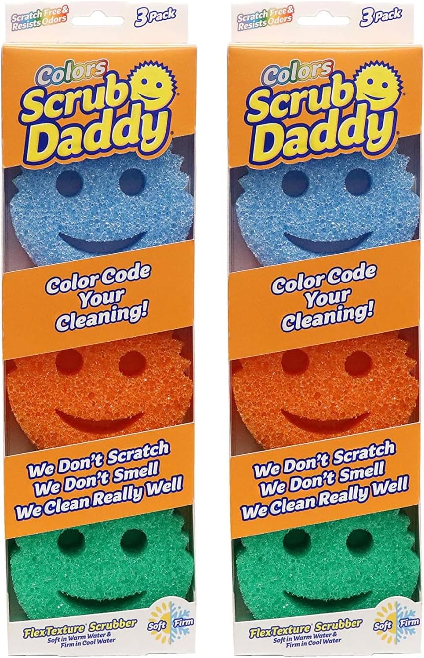 Scrub Daddy Color Sponges - Scratch-Free Multipurpose Dish Sponges for Kitchen, Bathroom & Household Cleaning - Made with BPA-Free Polymer Foam (3 Count)