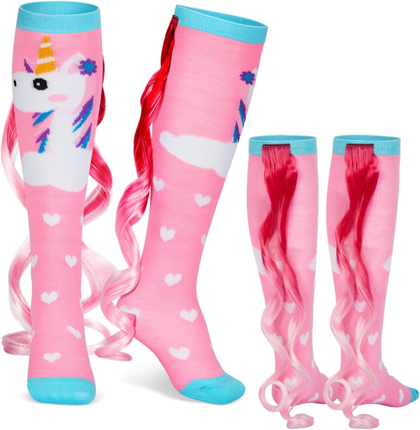 1 Pairs Crazy Fun Silly Wacky High Socks Unicorn Mermaid Socks with Wigs Gift for Kids Girls Woman
