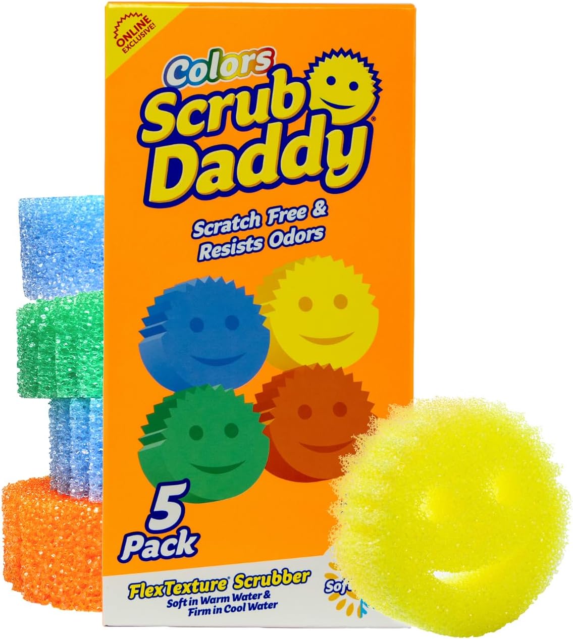 Scrub Daddy Color Sponges - Scratch-Free Multipurpose Dish Sponges for Kitchen, Bathroom & Household Cleaning - Made with BPA-Free Polymer Foam (3 Count)