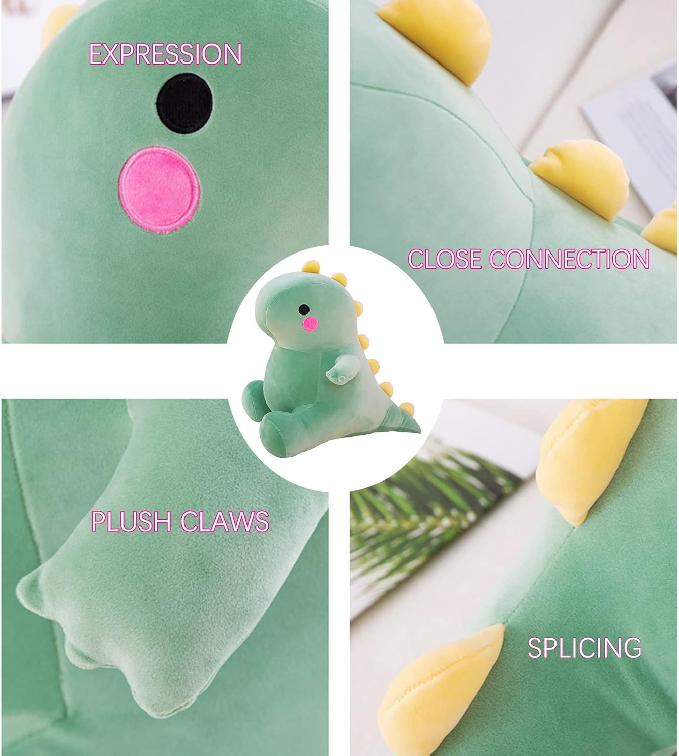 Cute Fat Dinosaur Plush Toys, Soft Stuffed Animals Toys Dolls, Dino Plushies, Cute Birthday Gifts for Kids Girls Boys (Green,8in)