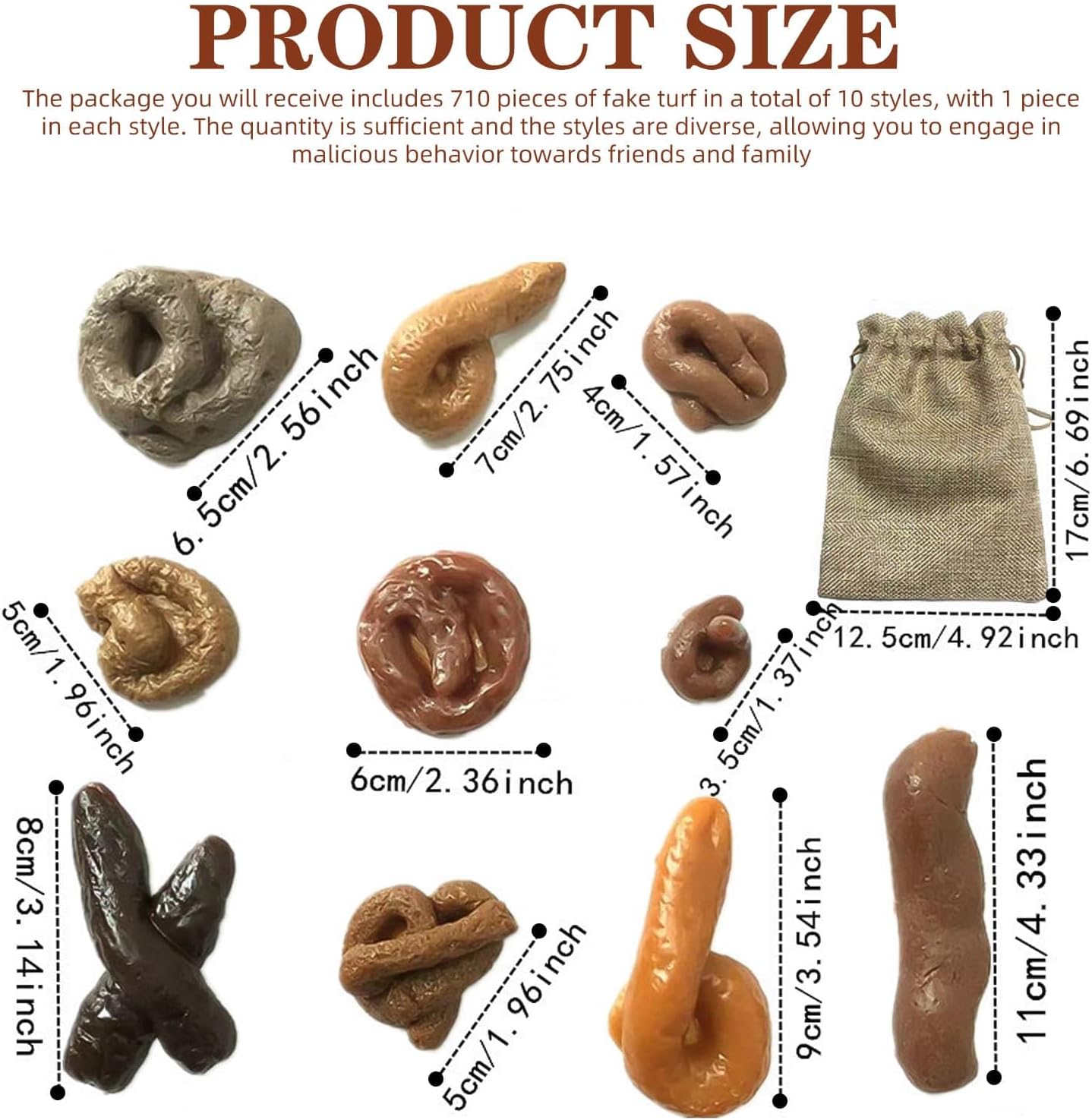 10 Pieces Fake Poo Realistic Fake Turd Prank Floating Poo, Fake Dog Poop Toys with Drawstring Bags for Halloween April Fools' Day Prank Party Supplies