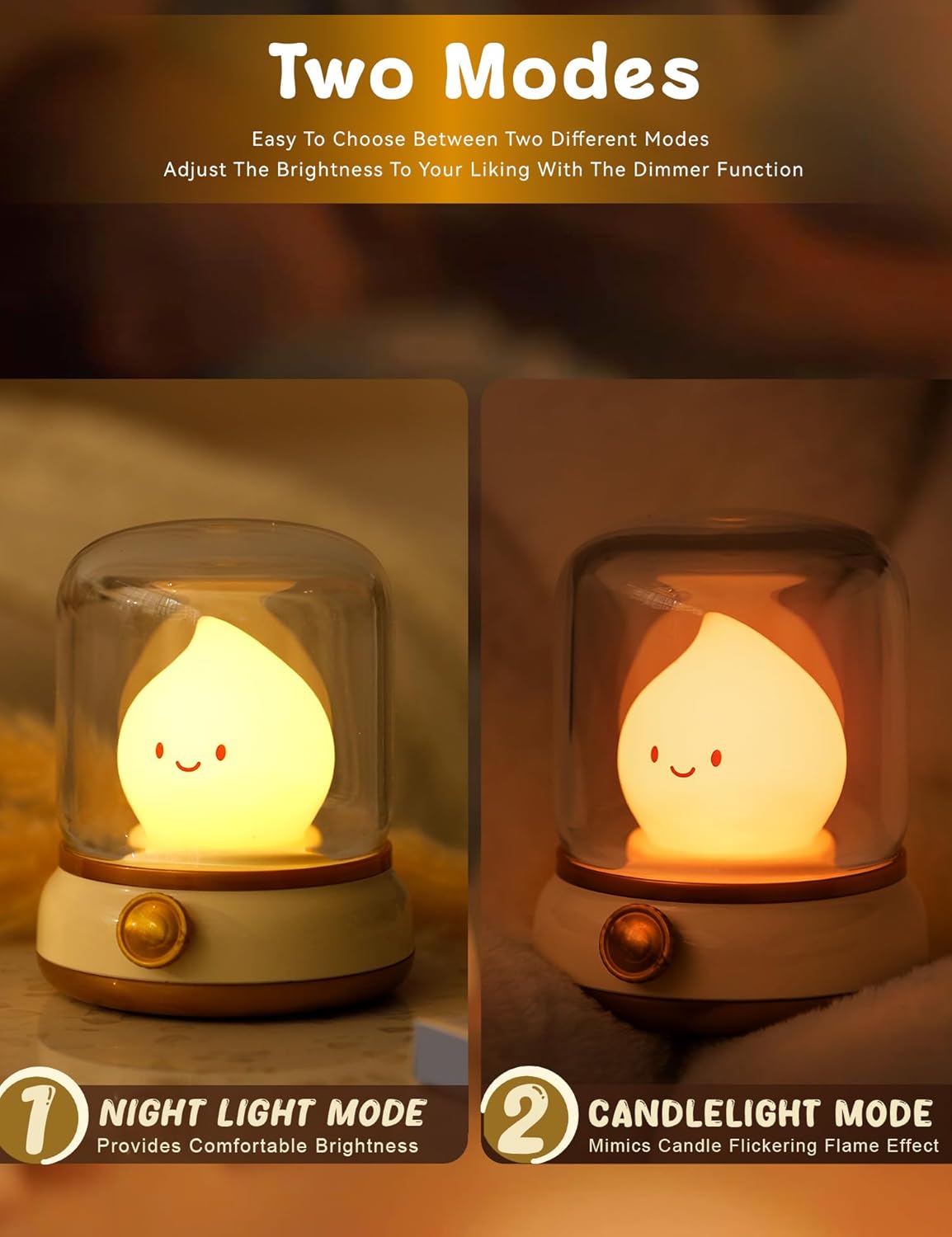 Flameless Candles Lamp, Led Candles,Cute Kerosene Lamp,Silicone Flame Amber Light,Adjustable Dimmable Rechargeable Night Light for Kids,Girls,Teenager Kids Bedroom Christmas
