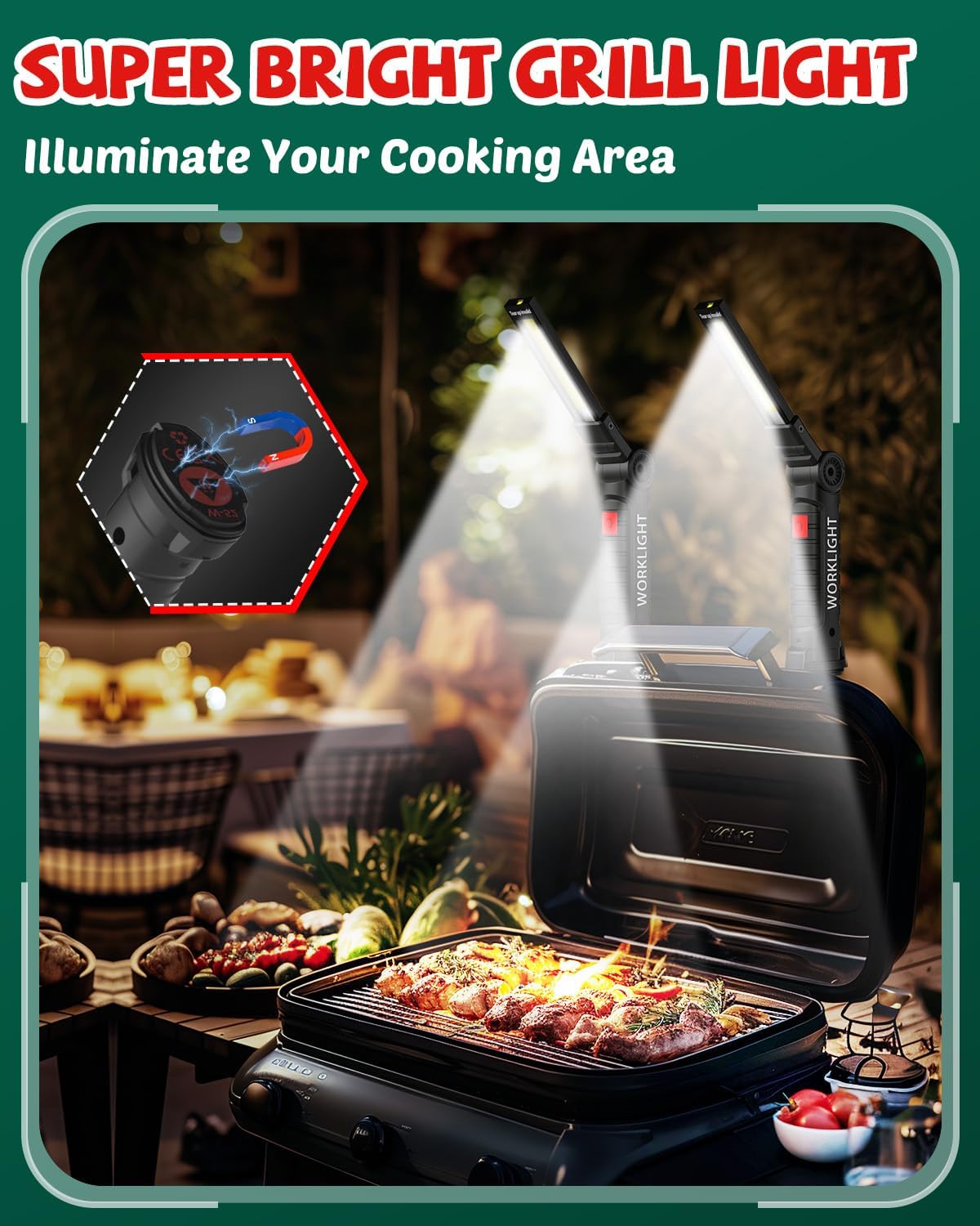 Coquimbo Mens Valentines Day Tool Gifts for Him Boyfriend Husband, Rechargeable LED Work Light BBQ Grill with Magnetic Base Hook, 360° Rotate Mechanic Flashlight Dad Birthday Gifts (2 Pack Black)