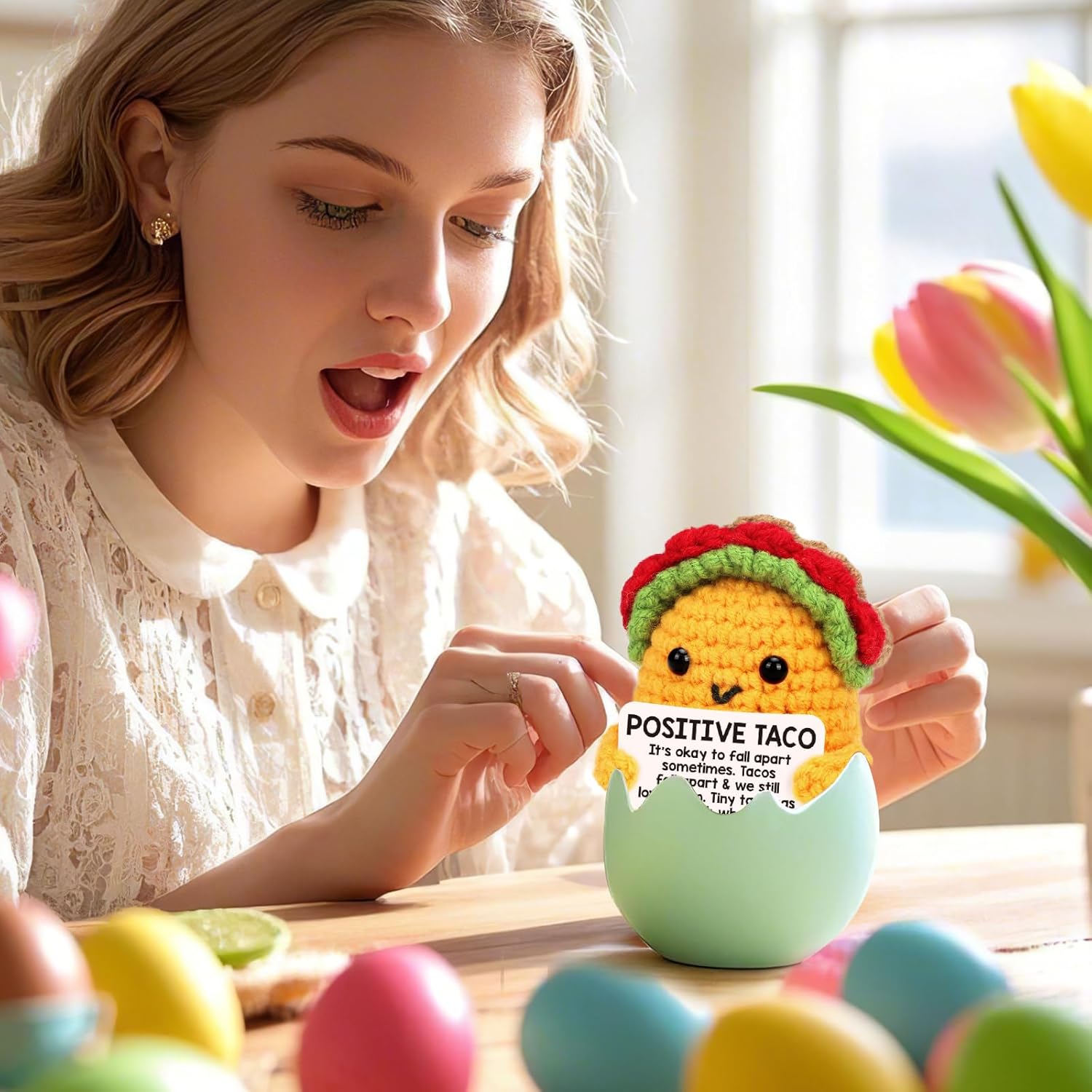 Mini Emotional Taco Support 21st 30th 40th Birthday Gifts for Women Men Easter Basket Stuffers Essentials Teen Boys Girls Friend Sister Mom Dad Coworker Inspirational Self Care Positive Crochet Animal