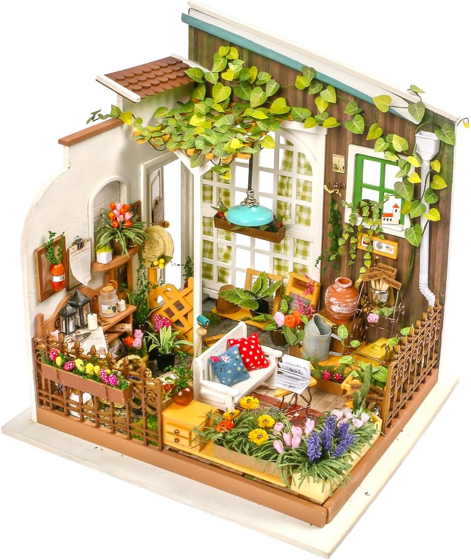 Rowood Magic Study Miniature House Kit, DIY Miniature Dollhouse Kits for Adults, Wizard Mini House Craft Kits for Women with LED, Halloween Christmas Birthday Gift for Adults (The Magic Study)