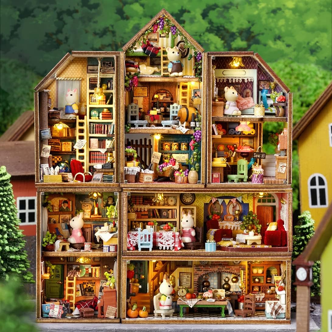 DIY Miniature House Kit, CUTEROOM Mini House Kit for Adult to Build, Wooden Dollhouse Making Kit with Furniture, Christmas Birthday Gifts