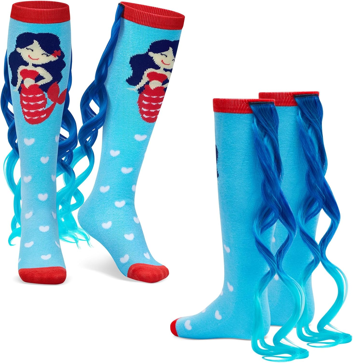 1 Pairs Crazy Fun Silly Wacky High Socks Unicorn Mermaid Socks with Wigs Gift for Kids Girls Woman