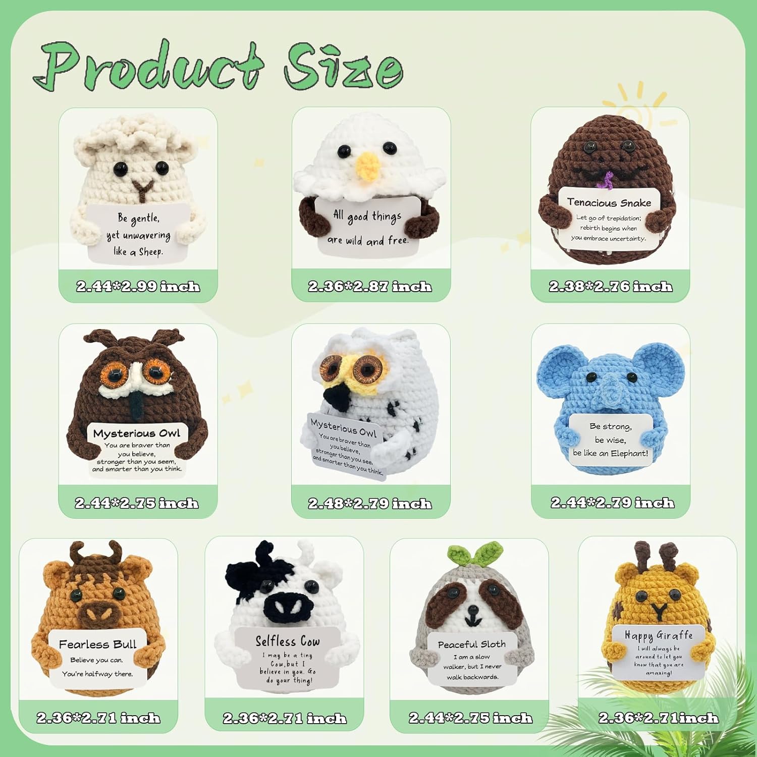 10pcs Positive Crochet Mini Animals Bulk Valentines Day Birthday Gifts for Women Kids Adults Coworkers Men Teens Handmade Employee Teacher Staff Appreciation Thank You Gift Small Cute Toy