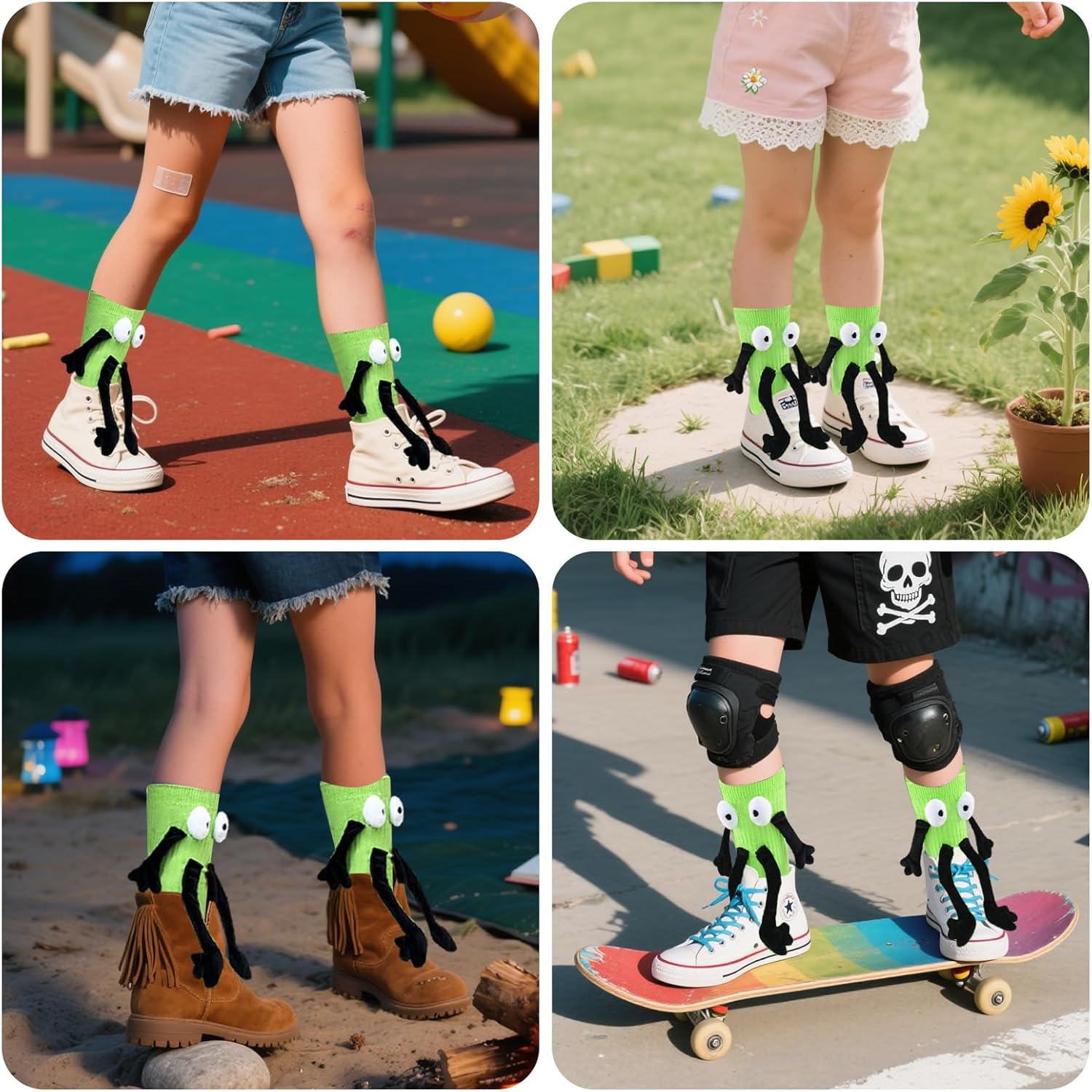 1 Pair Holding Hands Socks for Kids Boys Girls, Funny Cute Magnetic Novelty Crazy Silly Gifts Socks 4-11 Years