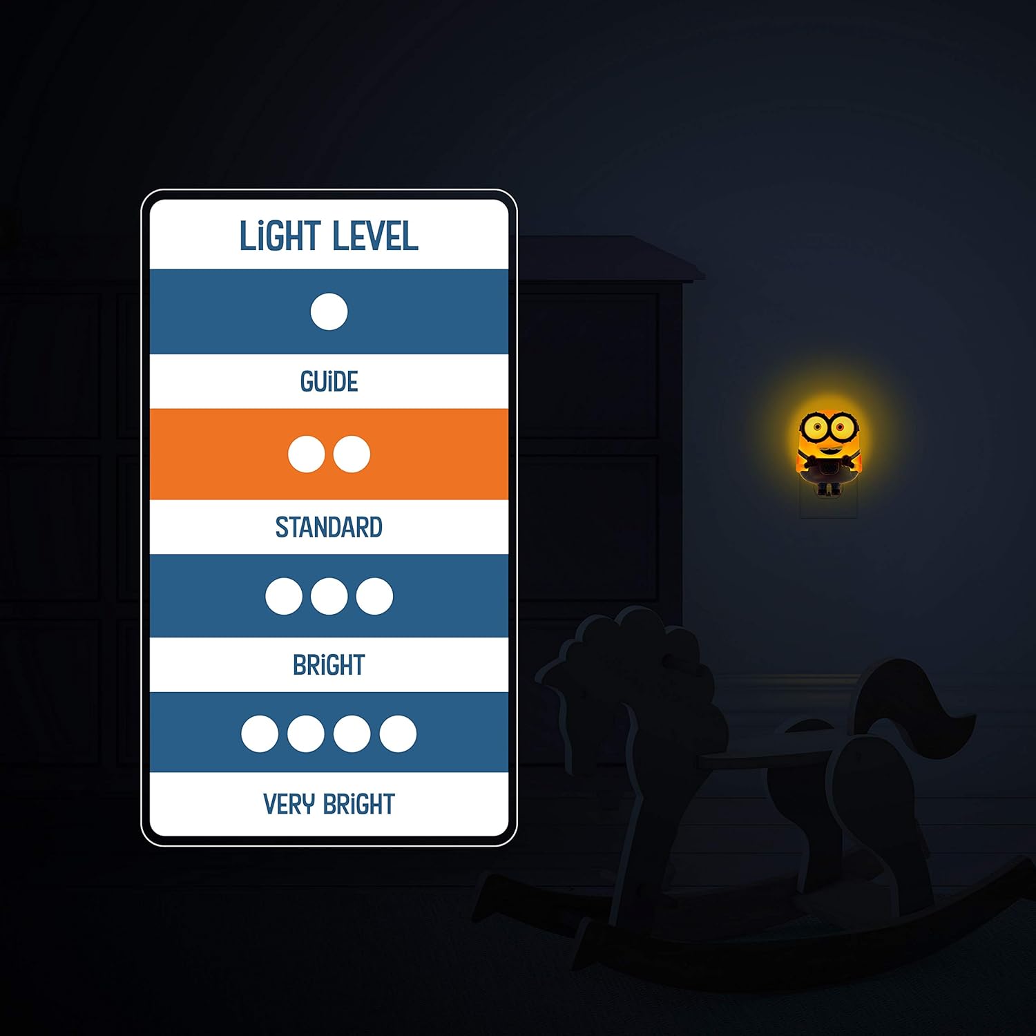Minions: The Rise of Gru LED Night Light, Plug-in, Dusk to Dawn, UL-Listed, Yellow Glow, Despicable Me, Bob, Ideal for Kids Bedroom, Nursery, Bathroom, 43742