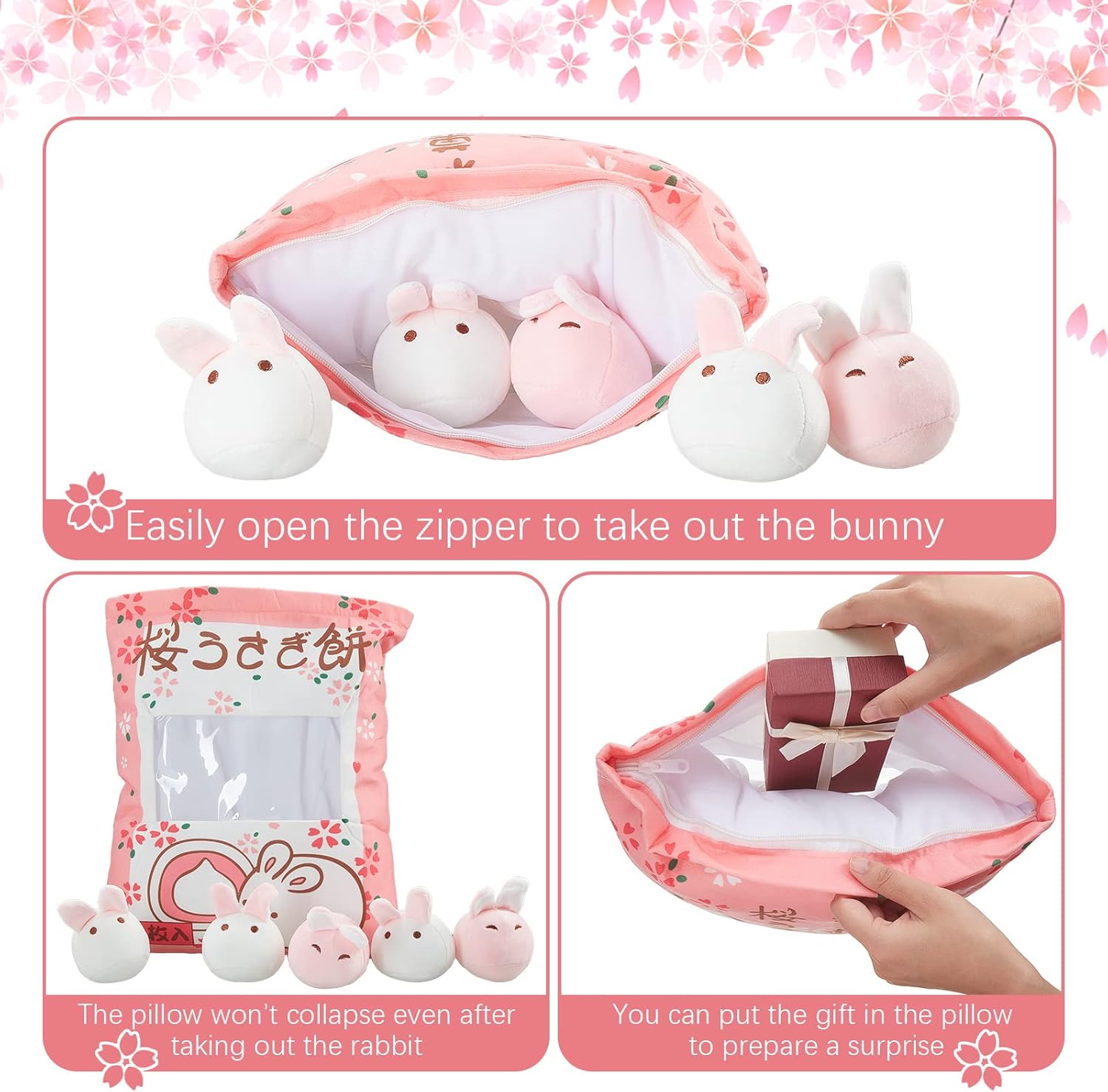 Civaner Cute Plush Pillow Kawaii Room Decor Throw Pillow Removable Stuffed Animal Fluffy Christmas Home Decor Gifts(Bunny)